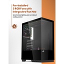 Tortox Nimbus E-ATX Fornt & Left Side Tempered Glass Case With 3 RGB Fans - Black