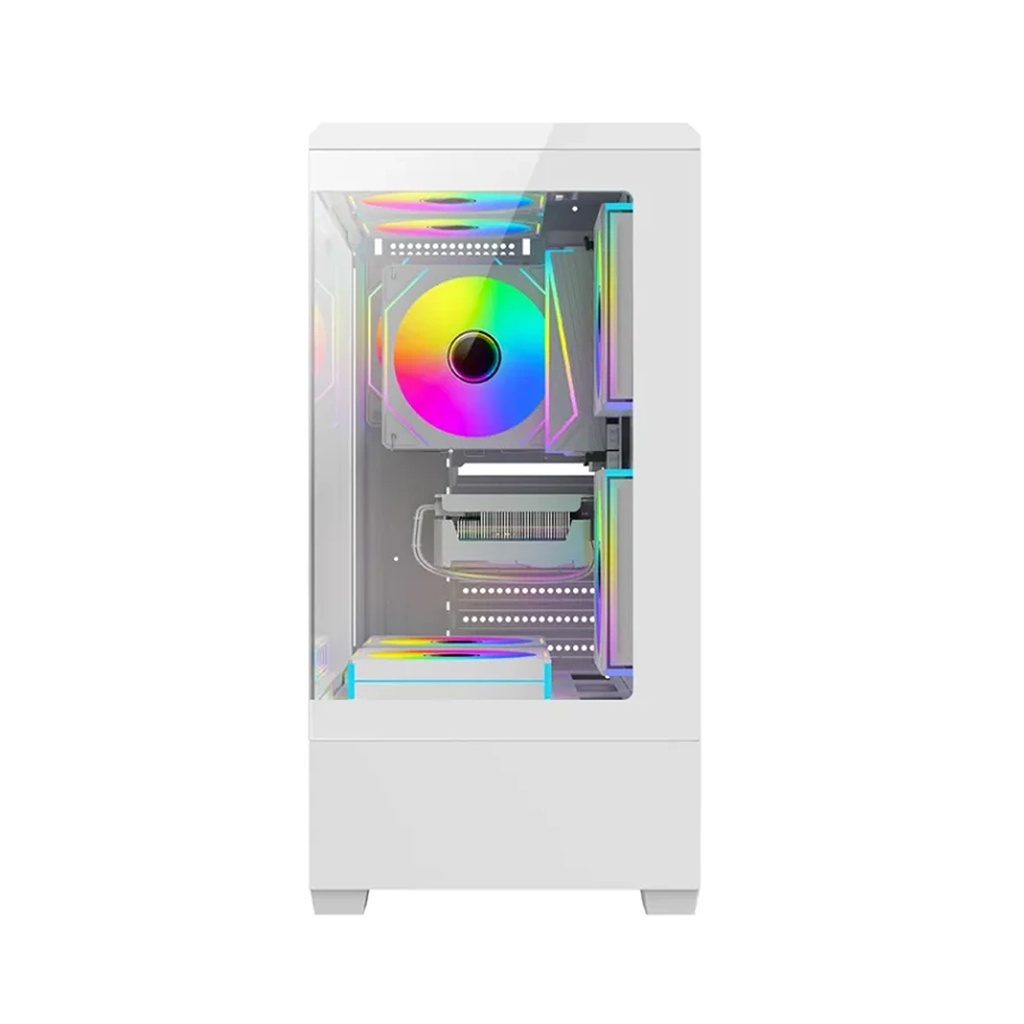 DarkFlash C365 E-ATX Fornt & Left Side Tempered Glass Case With 5 ARGB Fans - White