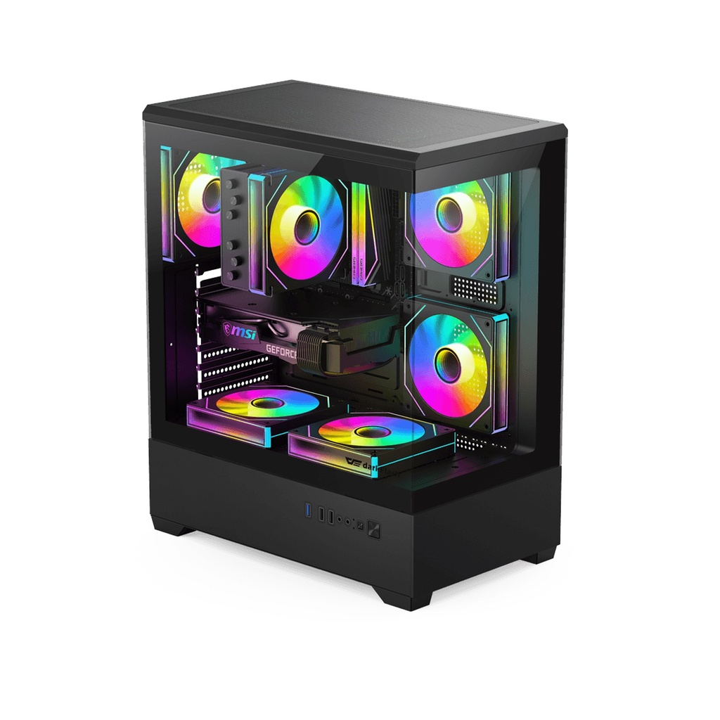 DarkFlash C365 E-ATX Fornt & Left Side Tempered Glass Case With 5 ARGB Fans - Black