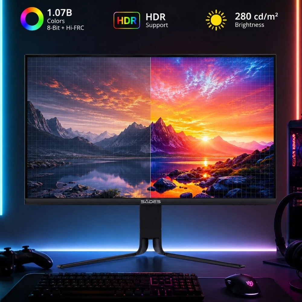 Sades Reef Manta 27" 2K QHD Fast IPS 240Hz 0.3ms Gaming Monitor With HDR Support, Built-in Speakers