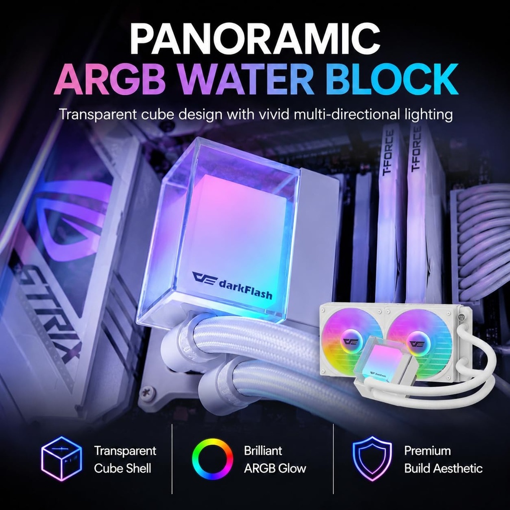 DarkFlash Cube CB240 ARGB AIO 240mm Liquid CPU Cooler - White