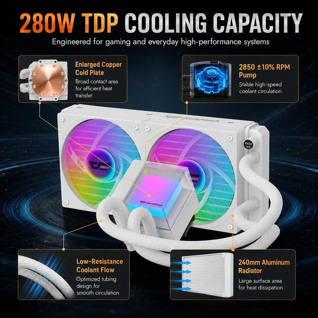 DarkFlash Cube CB240 ARGB AIO 240mm Liquid CPU Cooler - White