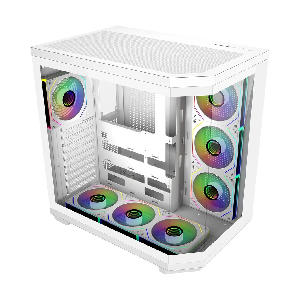FSP U580 ATX Mid Tower Dual-Chamber Front & Left Side Tempered Glass Case With 7 ARGB Fans - White