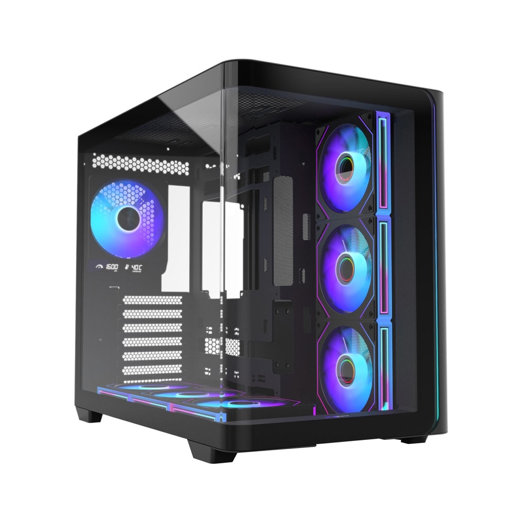 FSP M580 ATX Mid Tower Panoramic Curved Front & Left Side Tempered Glass Case With 4 ARGB Fans - Black
