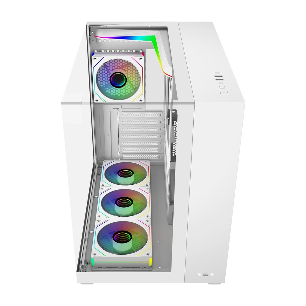 FSP M541 ATX Mid Tower Three Panel Front Top & Left Side Tempered Glass Case With 7 ARGB Fans - White