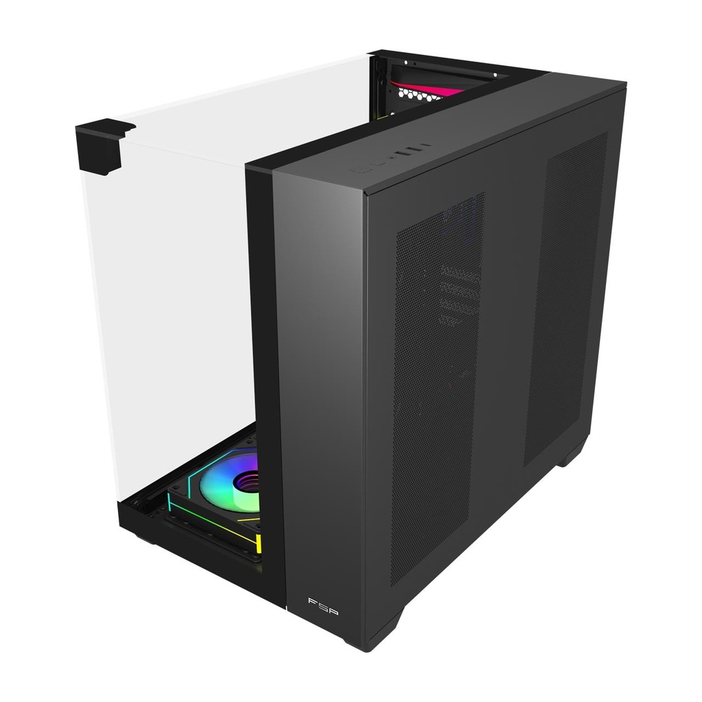 FSP M541 ATX Mid Tower Three Panel Front Top & Left Side Tempered Glass Case With 7 ARGB Fans - Black