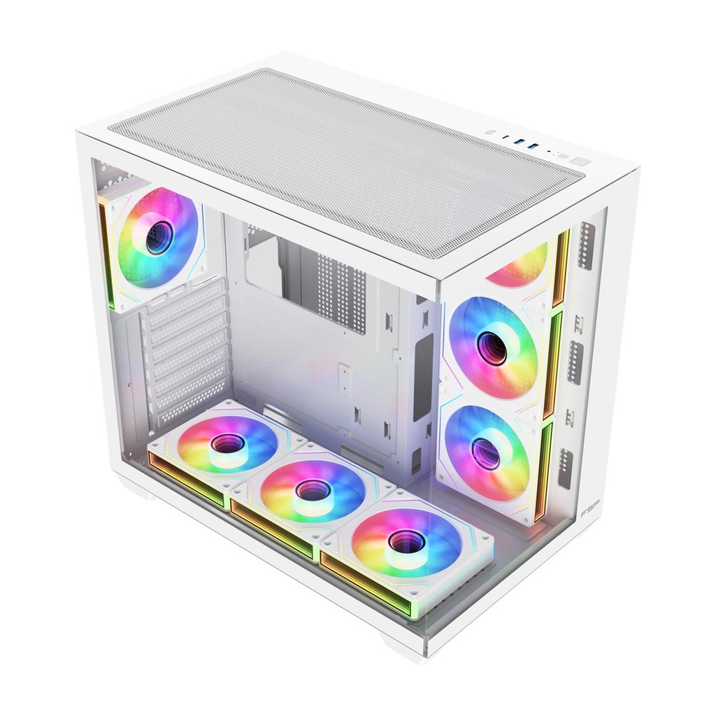 FSP M341 ATX Mid Tower Dual Chamber Front & Left Side Tempered Glass Case With 7 ARGB Fans - White