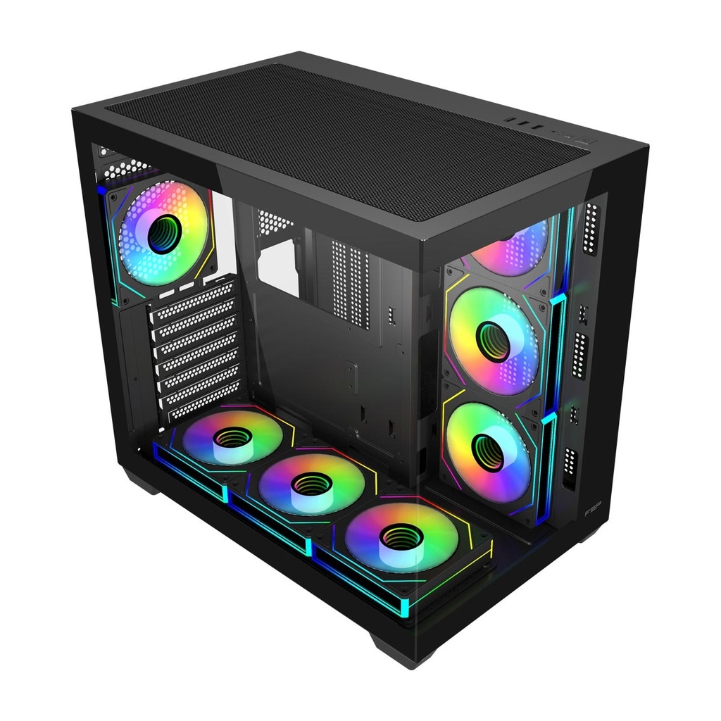 FSP M341 ATX Mid Tower Dual Chamber Front & Left Side Tempered Glass Case With 7 ARGB Fans - Black