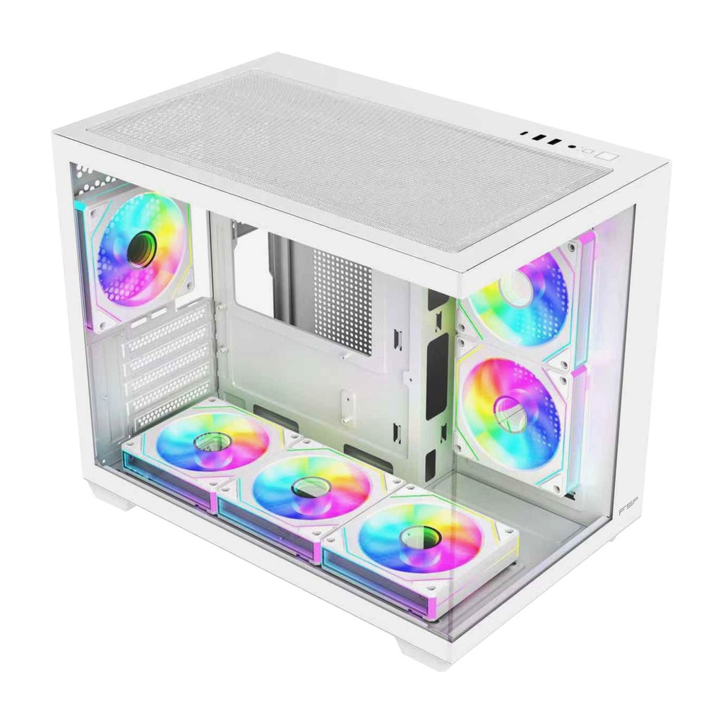 FSP S342 ATX Mid Tower Dual-Chamber Front & Left Side Tempered Glass Case With 6 ARGB Fans - White