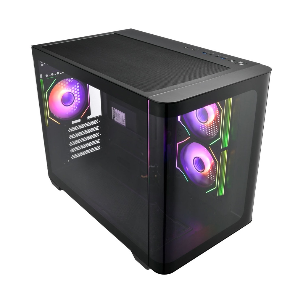 FSP S380 ATX Mid Tower 3D Curved Front & Left Side Tempered Glass Case With 3 ARGB Fans - Black
