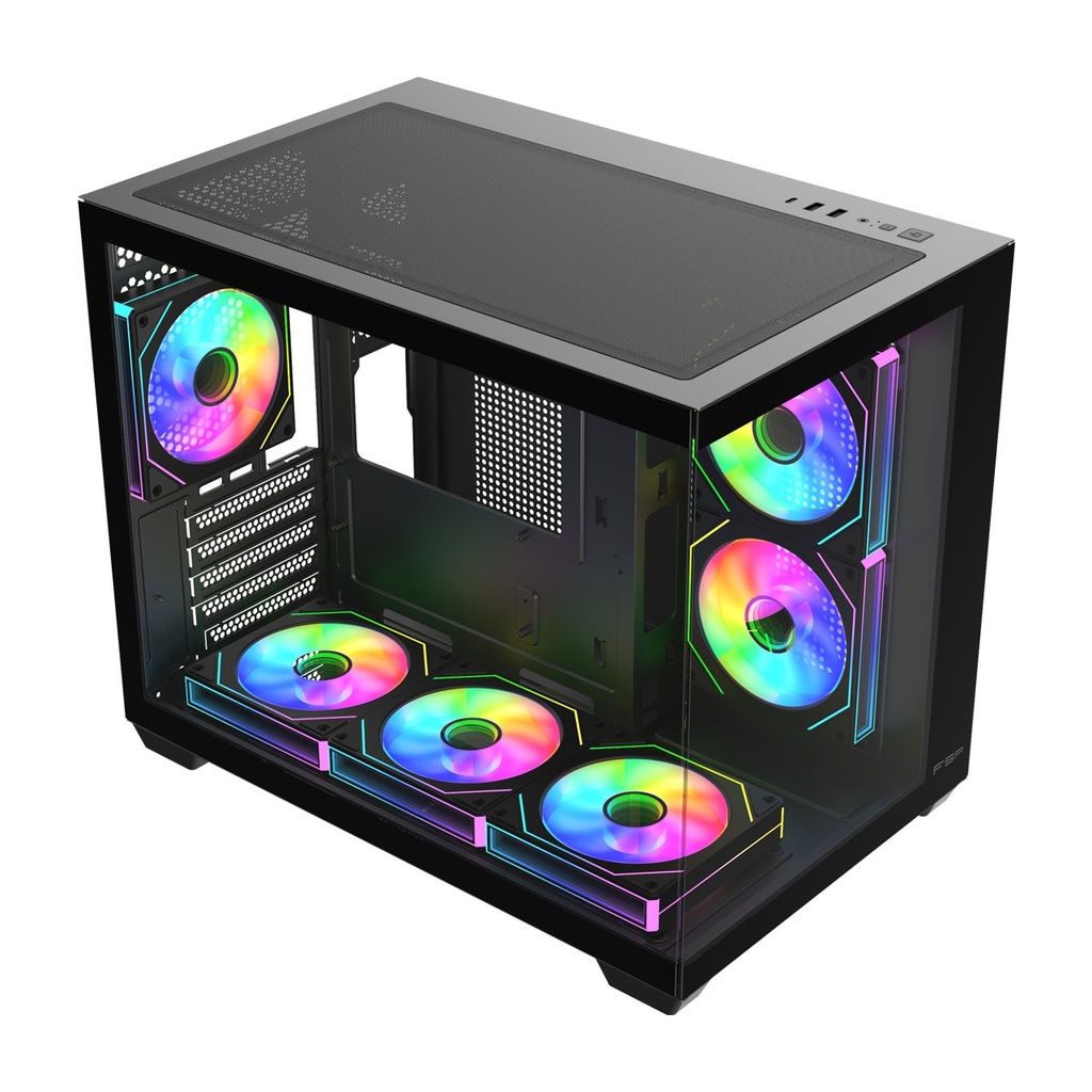 FSP S342 ATX Mid Tower Dual-Chamber Front & Left Side Tempered Glass Case With 6 ARGB Fans - Black