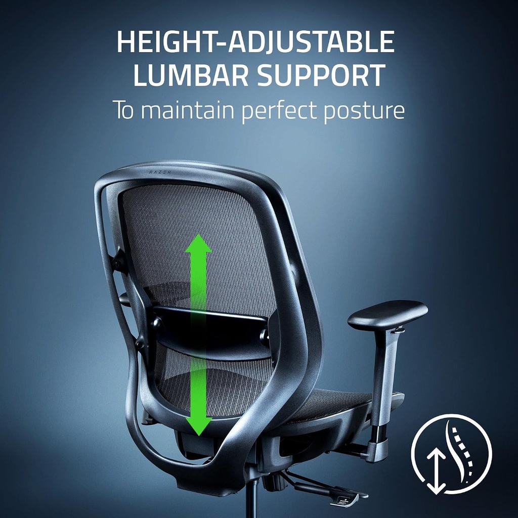 Razer Fujin Mesh Ergonomic Gaming Chair With 136 degree Recline, Adjustable Lumbar, High Seat Height, Padded Armrests Ultra-Durable - Black