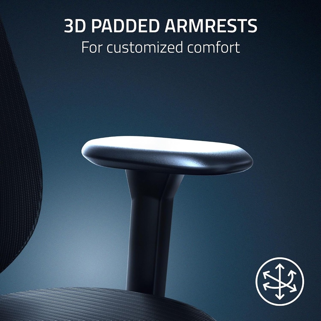 Razer Fujin Mesh Ergonomic Gaming Chair With 136 degree Recline, Adjustable Lumbar, High Seat Height, Padded Armrests Ultra-Durable - Black
