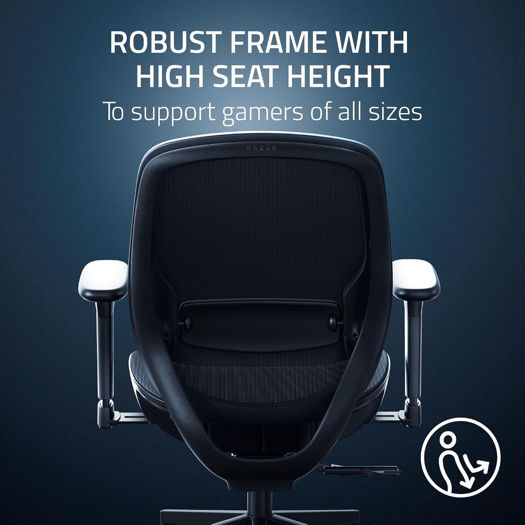 Razer Fujin Mesh Ergonomic Gaming Chair With 136 degree Recline, Adjustable Lumbar, High Seat Height, Padded Armrests Ultra-Durable - Black