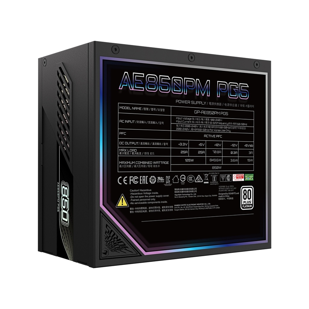 Gigabyte Aorus Elite AE850PM PG5 80+ Platinum Fully Modular ATX 3.1 850W Power Supply