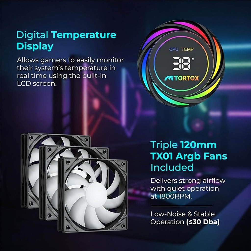 Tortox Nextgen Nivora High Performance 360mm RGB Liquid CPU Cooler -Black