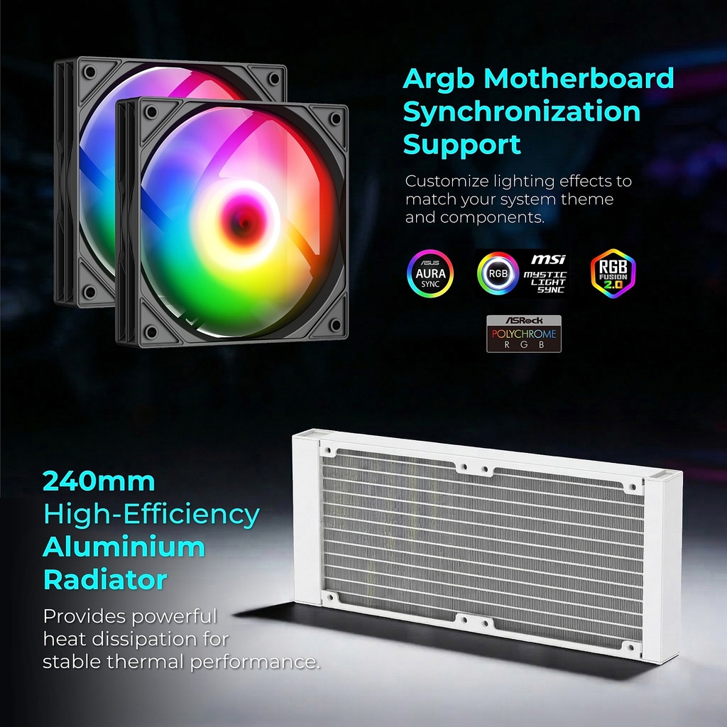 Tortox Nextgen Nivora High Performance 240mm RGB Liquid CPU Cooler -White