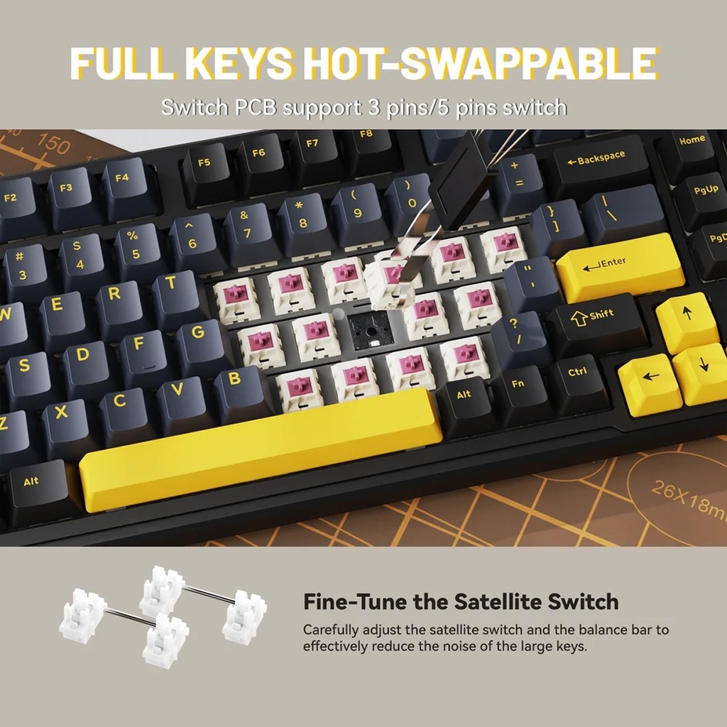 Attack Shark X98 Wired+2.4G & BT Tri-Mode Switch RGB Keyboard - Star Black + StrawBerry Switch