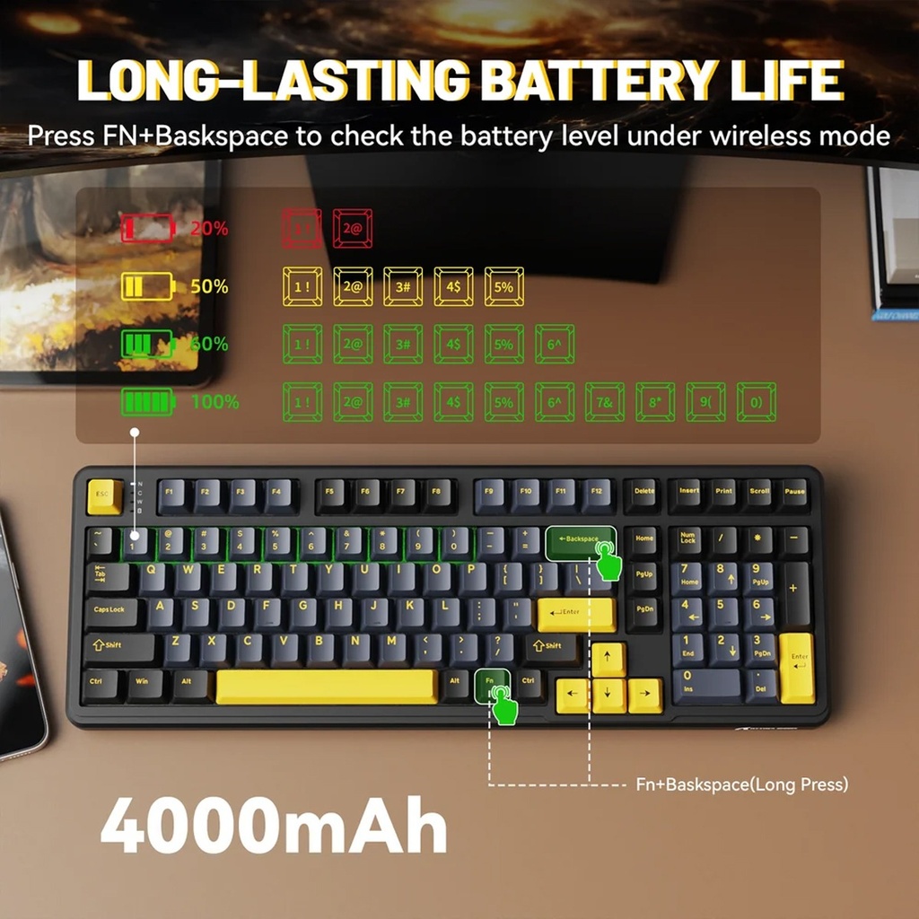Attack Shark X98 Wired+2.4G & BT Tri-Mode Switch RGB Keyboard - Star Black + StrawBerry Switch