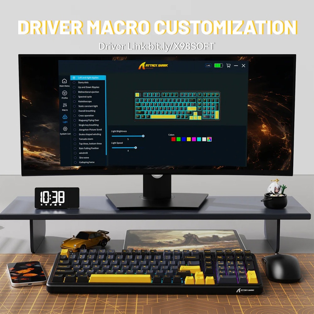 Attack Shark X98 Wired+2.4G & BT Tri-Mode Switch RGB Keyboard - Star Black + StrawBerry Switch