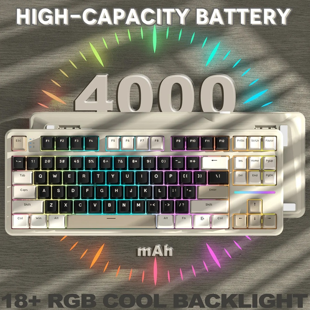 Attack Shark X87 RGB Wired+2.4G & BT Tri-Mode Switch Keybaord RGB backLit, Macro Programmable - Cheez White + Strawberry Swtich