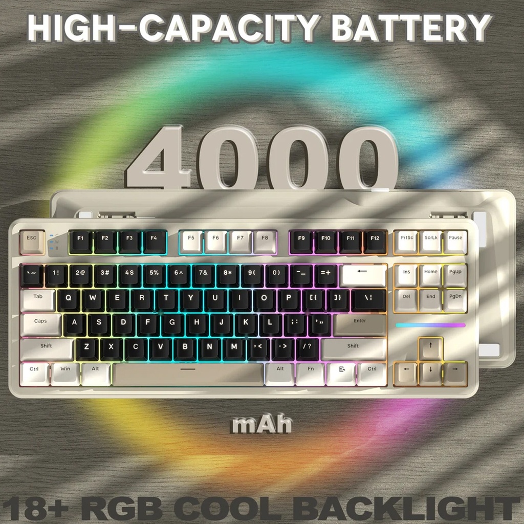 Attack Shark X87 RGB Wired+2.4G & BT Tri-Mode Switch Keybaord RGB backLit, Macro Programmable - Cheez White + Strawberry Swtich