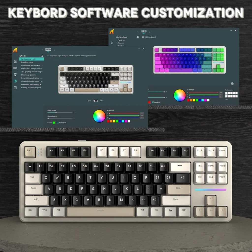 Attack Shark X87 RGB Wired+2.4G & BT Tri-Mode Switch Keybaord RGB backLit, Macro Programmable - Cheez White + Strawberry Swtich