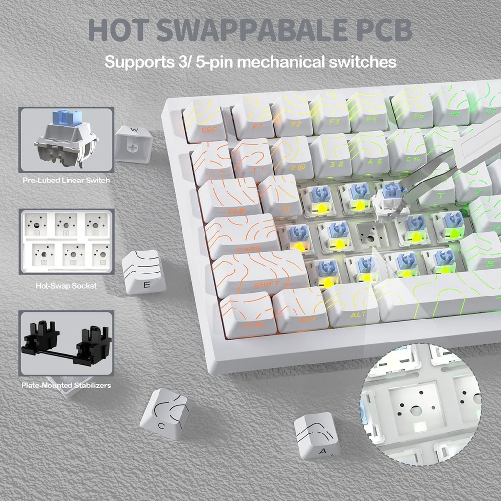 ATTACK SHARK X820 Ultra RGB Tri-Mode Mechanical Keyboard - White Contours + Shark Switch