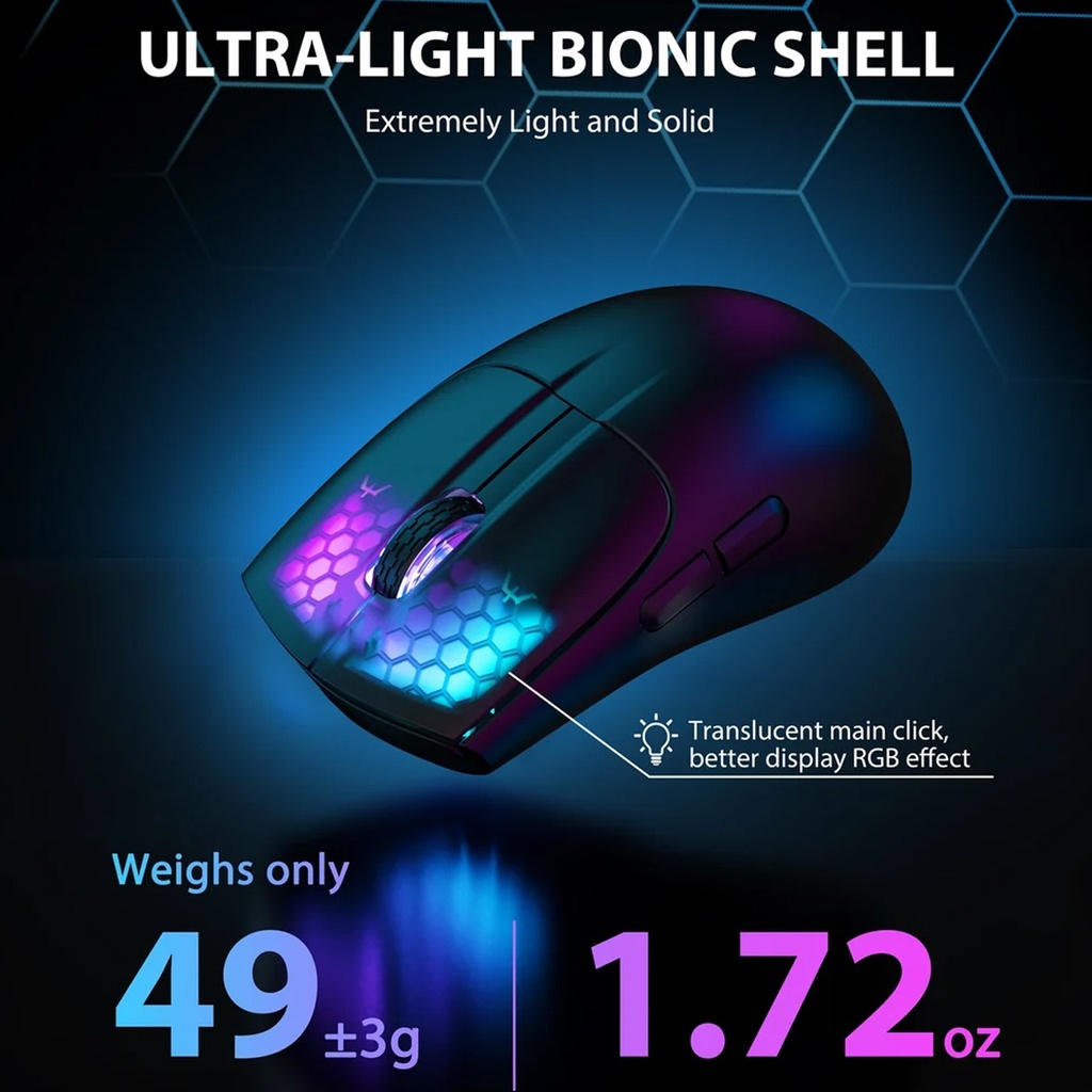Attack Shark X5 RGB Wired+2.4Gz & BT Connection, Light Weight Design, Ergonomic Design 4000DPI Adustment - Black