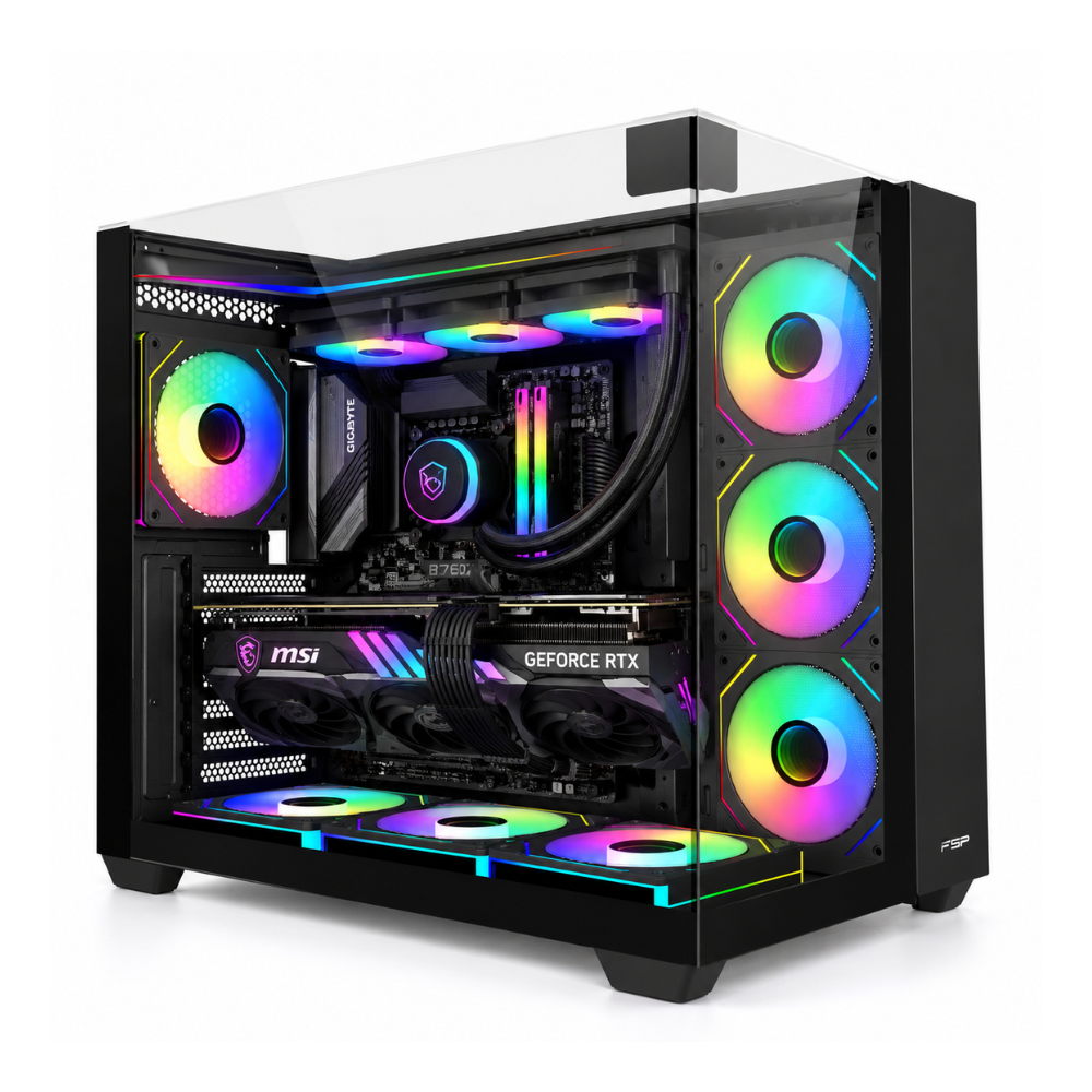 i7-14700F ,GigaByte Intel B760 DS3H WIFI DDR5 ,16GB RAM DDR5 ,1TB SSD NVME ,MSI GeForce RTX 4070 Ti Gaming X Trio 12GB ,750 WATT GOLD PSU ,L360 LIQUIED COOLER ,FSP M541 ATX Mid Tower 7X FAN ,WINDOWS 11 PRO LICENCE