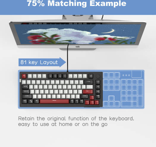 MageGee SKY81 Wired Mechanical Hot-Swappable Gaming Keyboard, Red Switch, 83 Keys Anti-Ghosting, 3-Color Combination Keycaps, 1.6m Cable Length, Ice Blue Lighting, ENG Layout, USB, Black/Gray | SKY81 