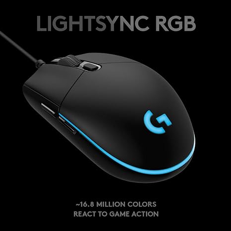 Logitech G PRO Hero Wired Gaming Mouse, 12000 DPI, RGB Lightning, Ultra Lightweight, 6 Programmable Buttons, On-Board Memory, Compatible with PC/Mac - Black 