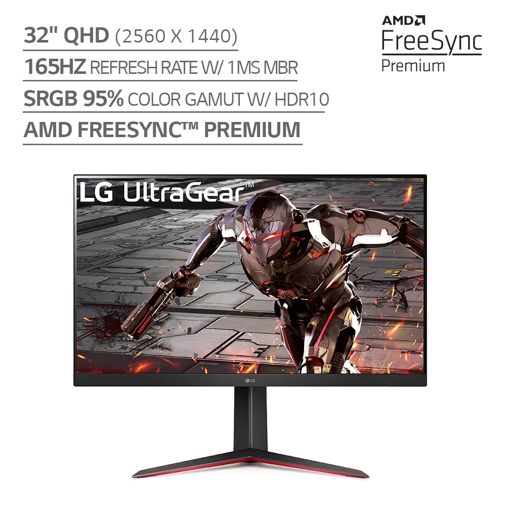 LG 32" Ultra-Gear QHD (2560 x 1440) Gaming Monitor, 165Hz, 1ms, Black 32GN600-B