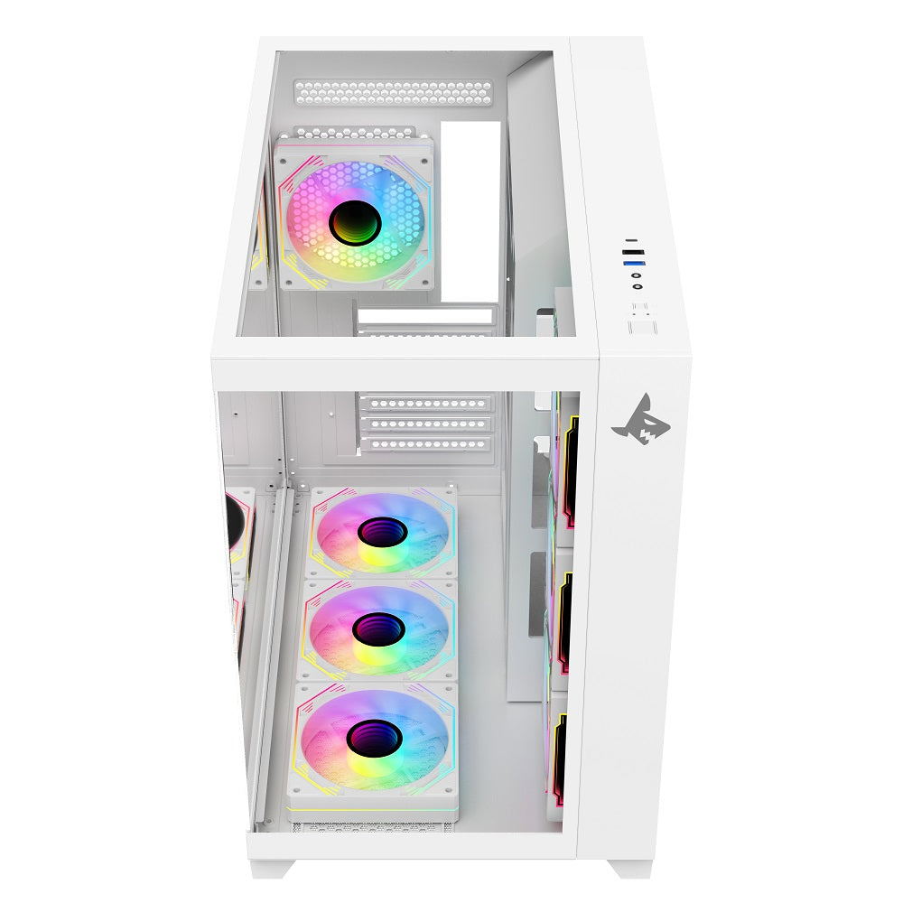 PC Case Sharx Profin GX700 Mid Tower Two Side Panel Front & Left Side Tempered Glass with 7 ARGB Fans- White 