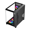 PC Case Sharx Profin GX700 Mid Tower Two Side Panel Front & Left Side Tempered Glass with 7 ARGB Fans - Black 