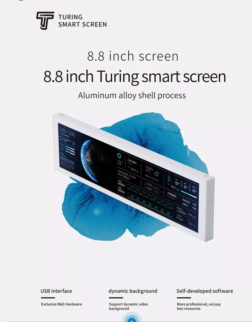 Turing 8.8 inch IPS TYPEC Secondary Screen Case CPU GPU RAM Computer Monitoring