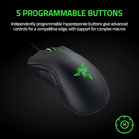 [RDEGU] Razer DeathAdder Essential Gaming Mouse: 6400 DPI Optical Sensor - 5 Programmable Buttons - Mechanical Switches - Rubber Side Grips - Classic Black (مستعمل)