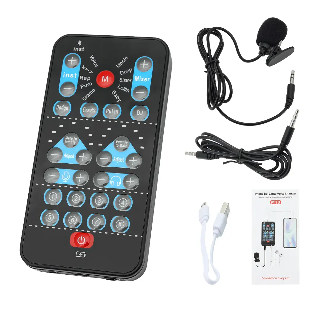 Professional Live Voice Changer Mini M10 Voice Changer Card Male To Female/Female To Male Multiple Modes for Phone Computer Game