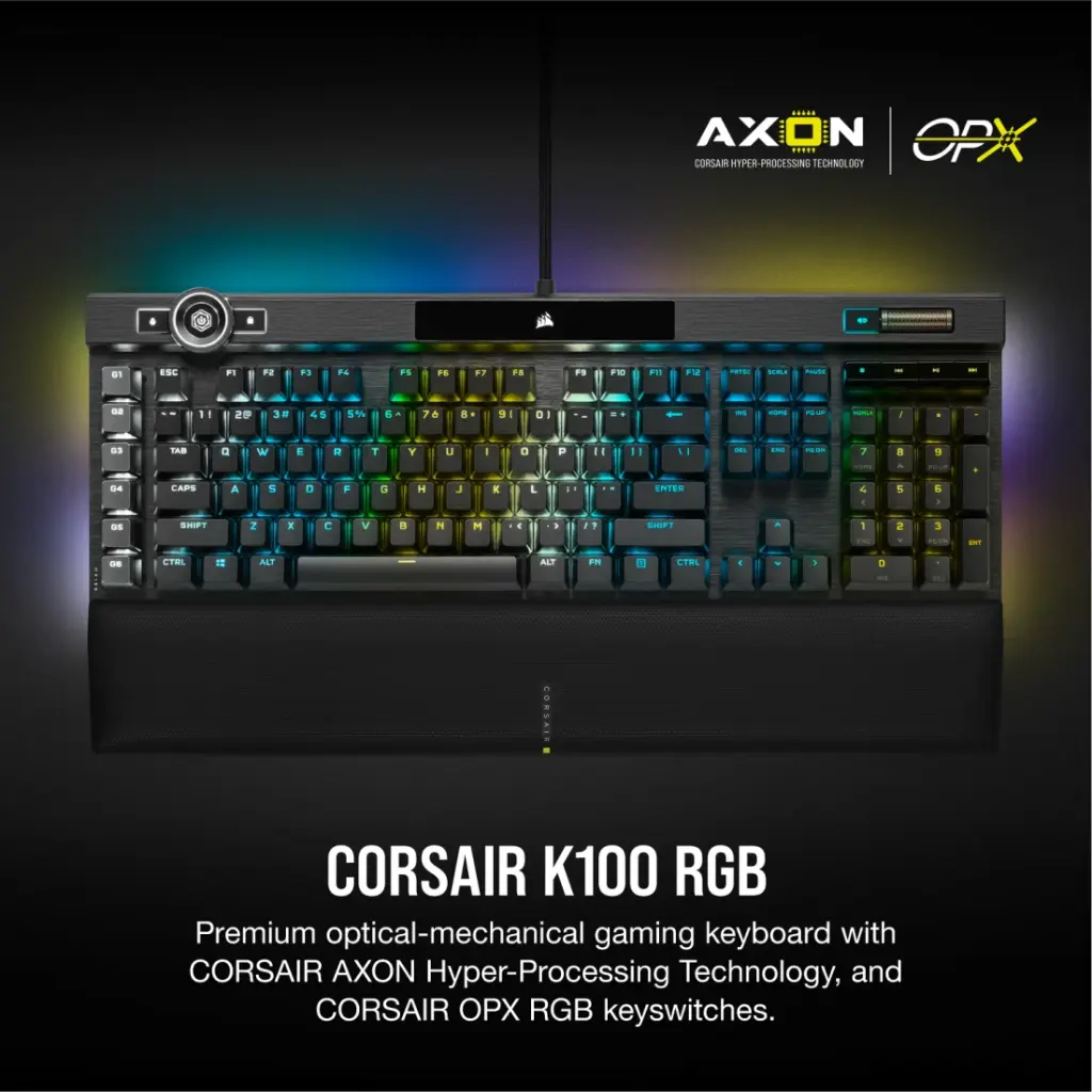 [KRO0U] K100 RGB Optical-Mechanical Gaming Keyboard — CORSAIR OPX Switch — Black (مستعمل)