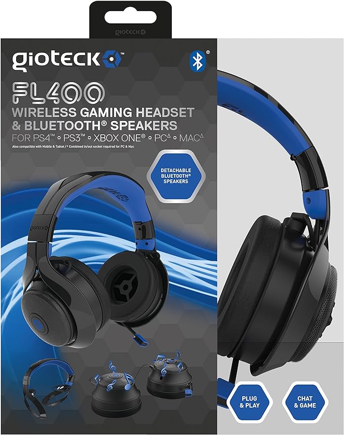 Gioteck FL400 Wireless RF Stereo Headset with Removable Bluetooth Speakers (PS4/Xbox One/Mac/PC)