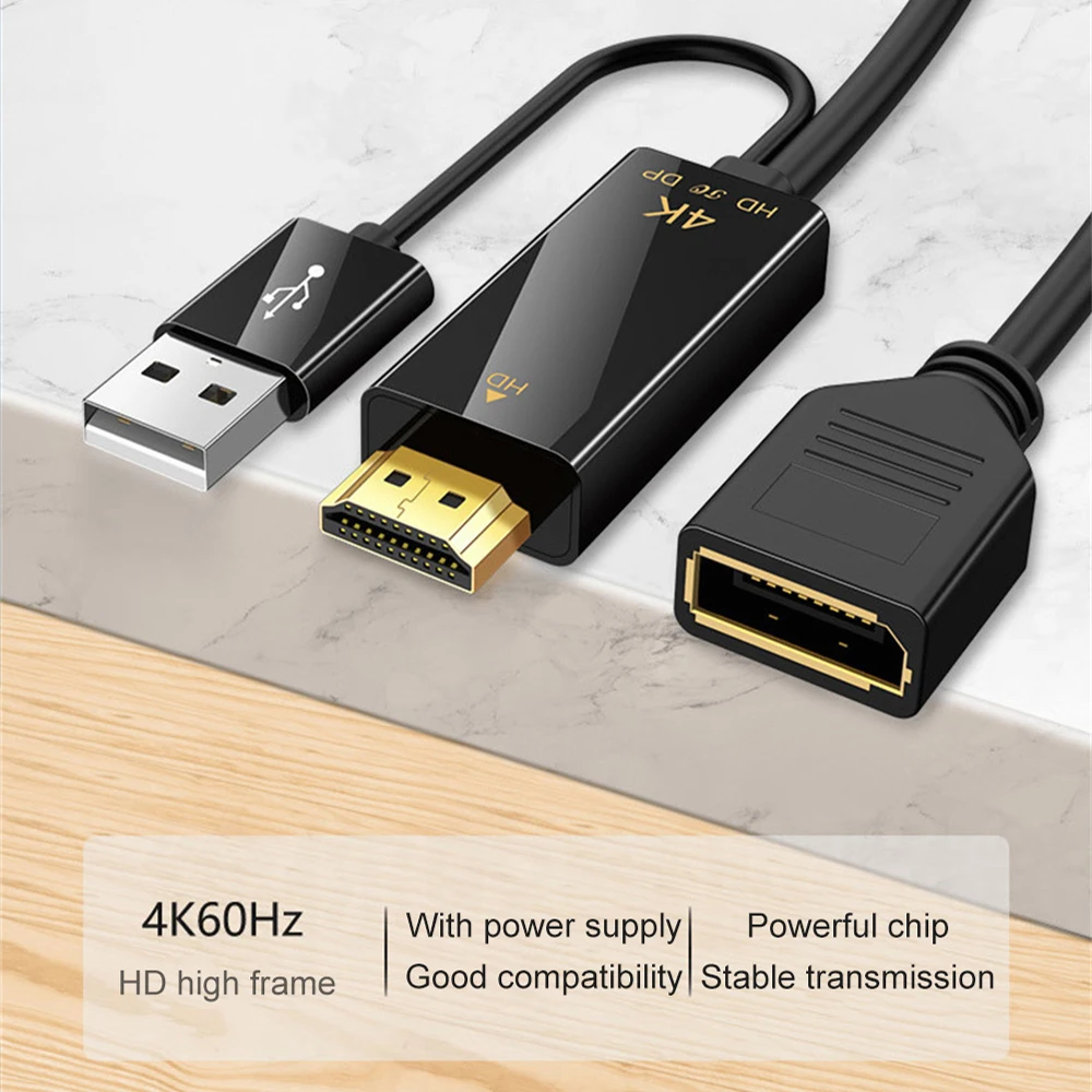 [HTD0N] HDMI-compatible To Displayport Converter Cable 4K 60HZ to Female Male Display Port Adapter for PS5 TV Box To