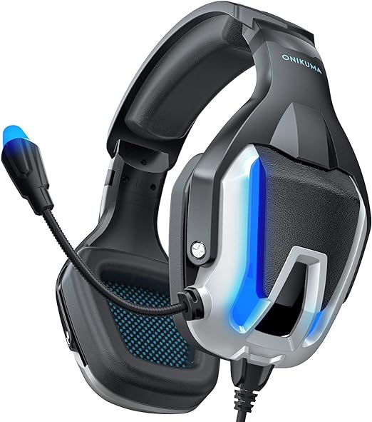 [OKS2N] ONIKUMA K12 Stereo Gaming Headset with Mic, Controls and LED Light for PC, PS4, Xbox and Mobiles - Blue