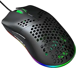 [JGM0U] J900 Gaming Mouse, Lightweight Honeycomb Wired Mouse with 6-Level Adjustable DPI & RGB Breathing Light for Desktop Laptop (Black) (Used)