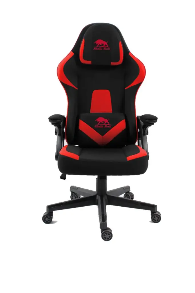 BLACK BULL Gaming Chair With Headrest Up & Down Slide Adjustable and Moveable Armrest, Woven Fabric Black / Red