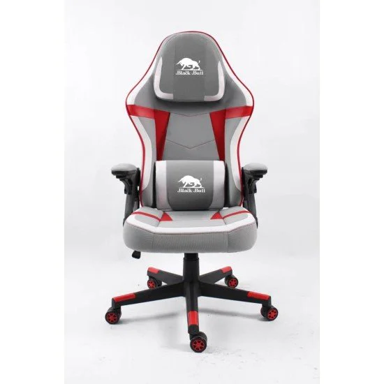 BLACK BULL Gaming Chair With Headrest Up & Down Slide Adjustable and Moveable Armrest, Woven Fabric light grey&white&red