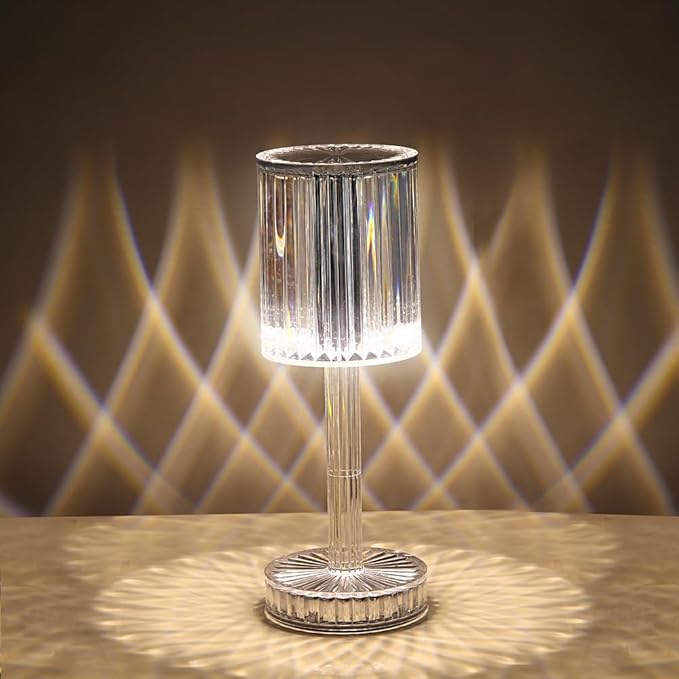 [PCT9N] Portable Crystal Table Lamp,3 Color Touch Control Rechargeable Lamp,3-Levels Brightness Room Decor Desk Lamp,Crystal Bedside Lamp,Night Light for Kids Nursery,Bedroom,Dining Room Lamp