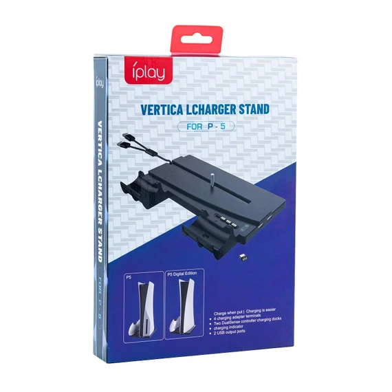 [IVS0N] IPLAY Vertical Stand for Playstation 5/PS5 Console Digital Version & Dual Controller Charging Station Dock- Black