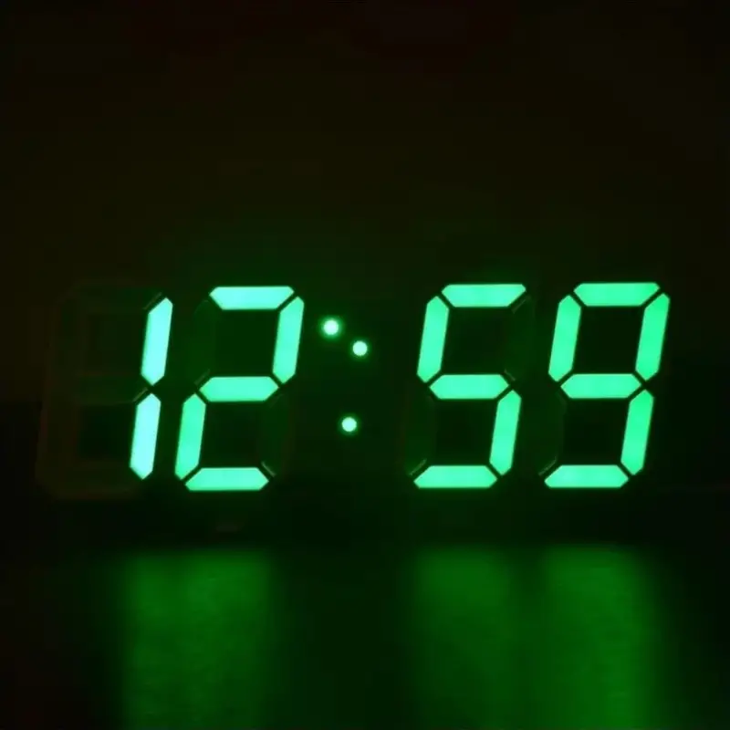Digital 3D Alarm Clock: Modern LED Wall Clock with 3 Auto Brightness Levels, Snooze Function, Night Light, Date & Temperature Display (Multiple Colors) 