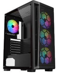 SHARX RAZORFIN ARGB - ATX PC Case With Front Mesh Panel, 4 x 120mm Pre-Installed Fans Model R-200, Black 
