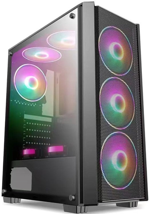 SHARX STRIKER ARGB - ATX PC Case With Front Mesh Panel, 4 x 120mm Pre-Installed Fans Model S-200, Black 